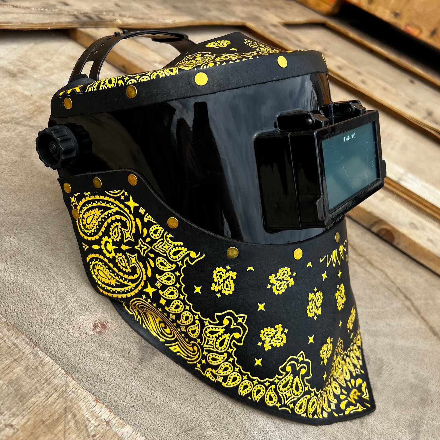 Black & Gold Bandana Welding Hood, Chop top & bottom