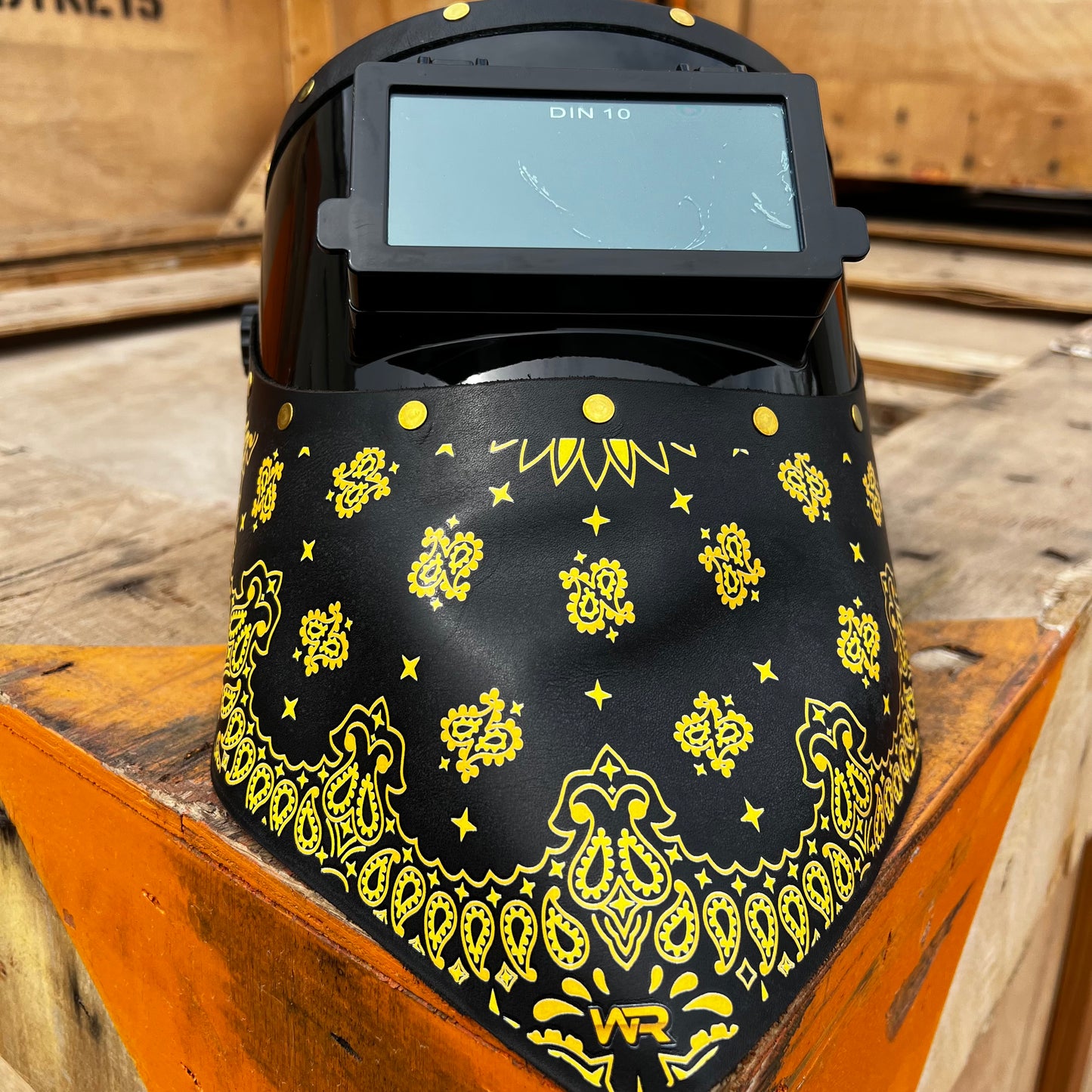 Black & Gold Bandana Welding Hood, Chop top & bottom