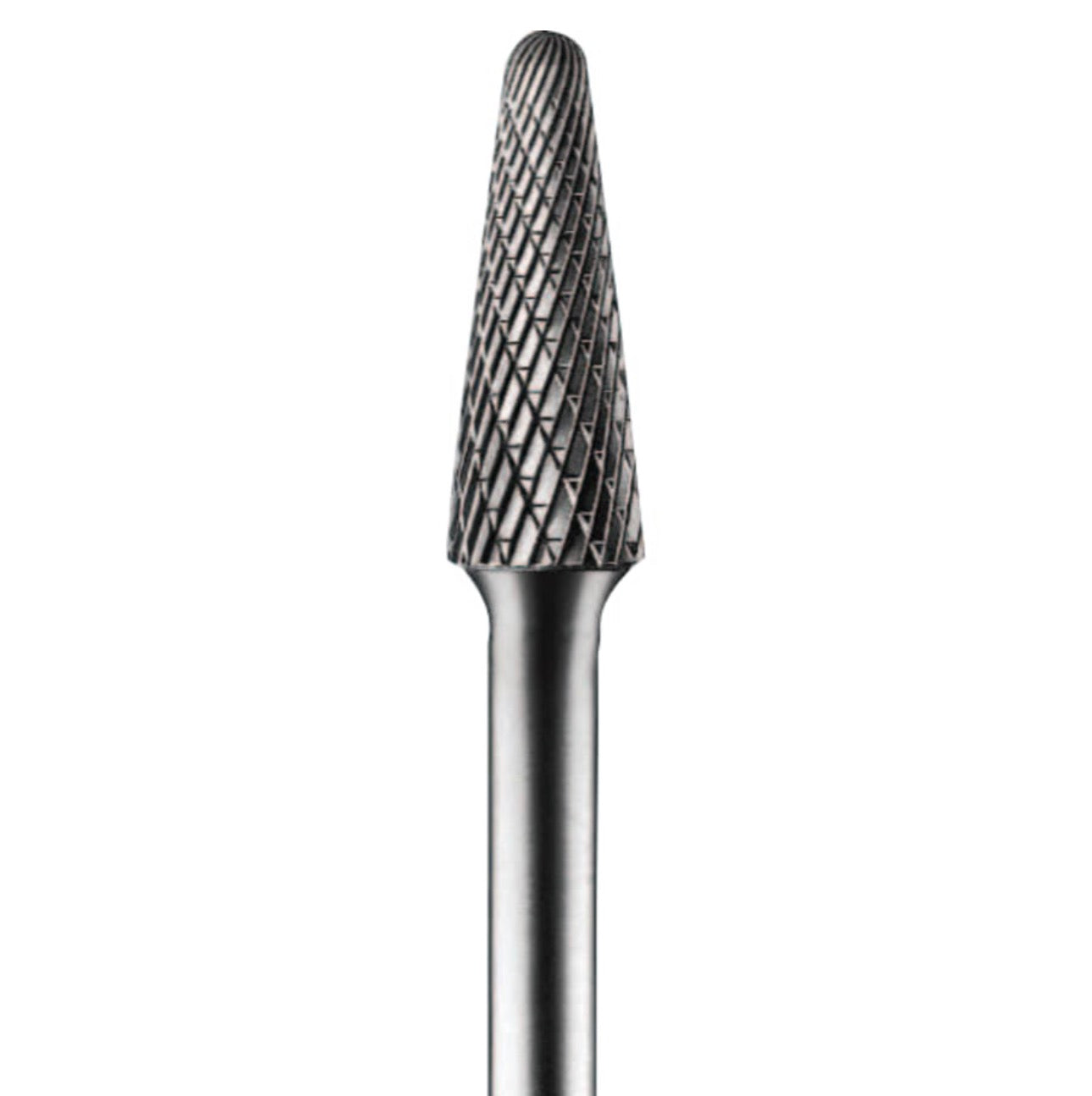 Carbide Taper/Radius Bur Bit, 1/2"Dia. x 1 1/8"L Cut, 1/4" Shank, Alt. Diamond